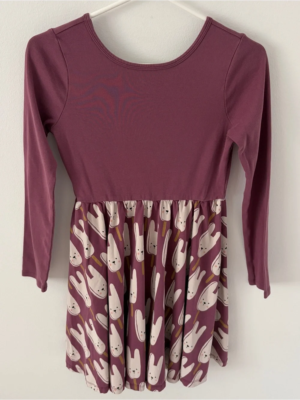 Tea Collection Girls Sz 14 Bunny Print Long Sleeve Dress Purple 100% Cotton*L22